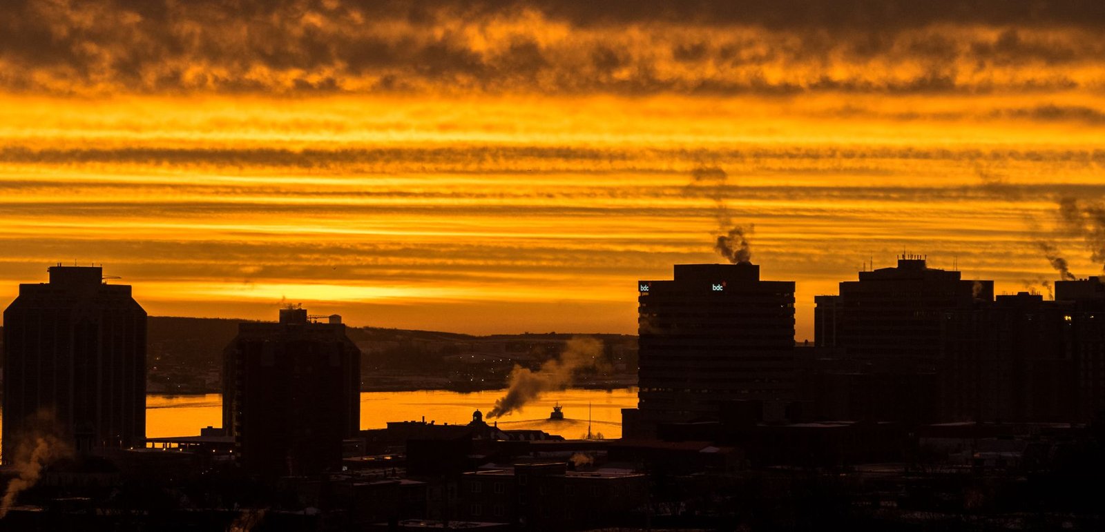 orange smoky city skyline